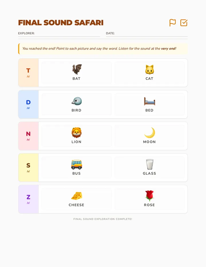Final Sound Safari Worksheet
