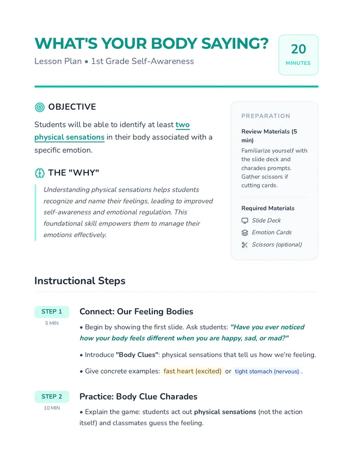 Body Clues Lesson Plan