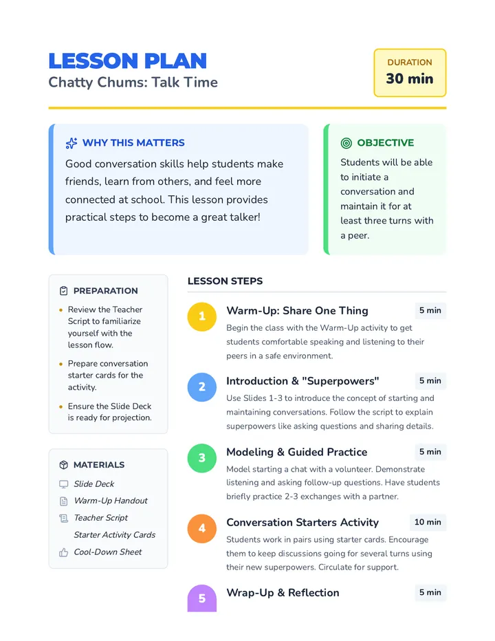Chatty Chums Lesson Plan