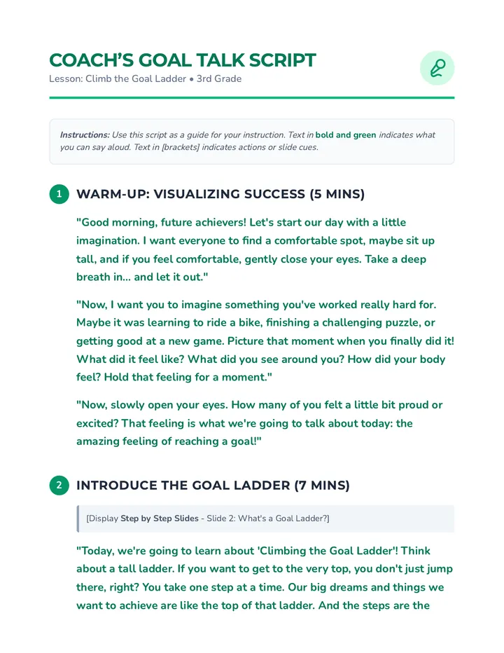 Coachs Goal Talk Script