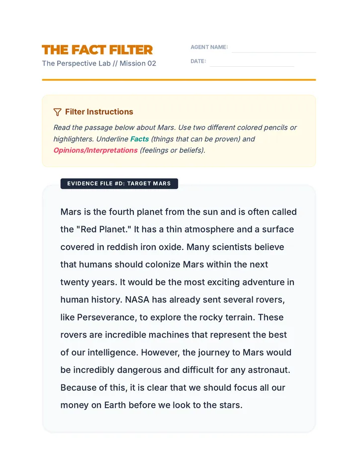 Fact Filter Worksheet