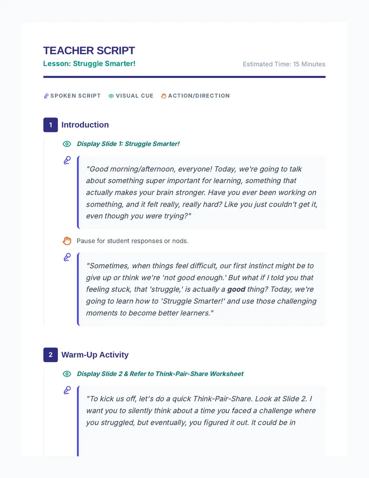 Teacher Script Productive Struggle Document