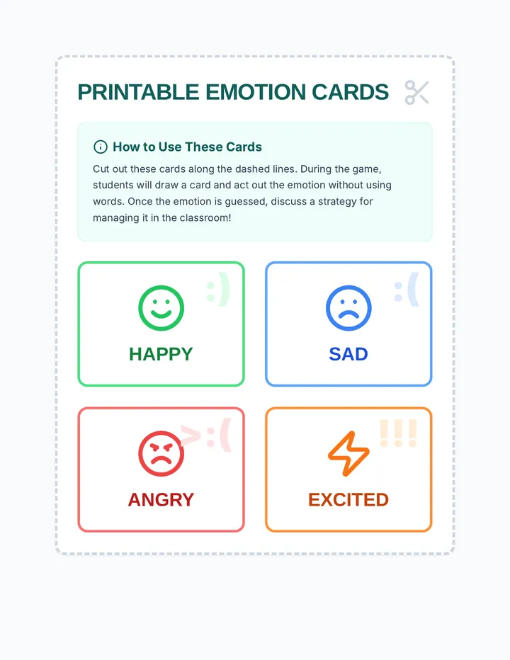 Printable Emotion Cards Worksheet