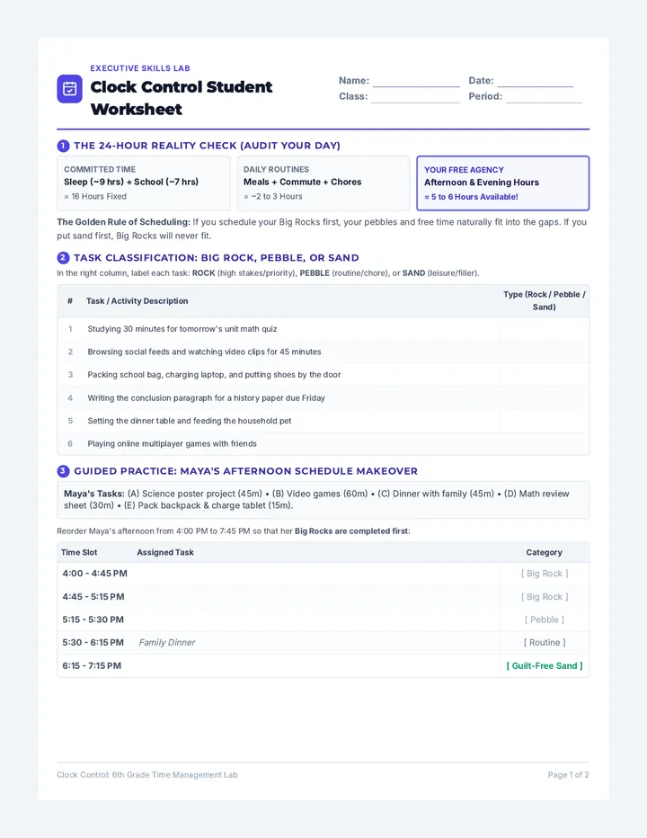 Clock Control Student Worksheet
