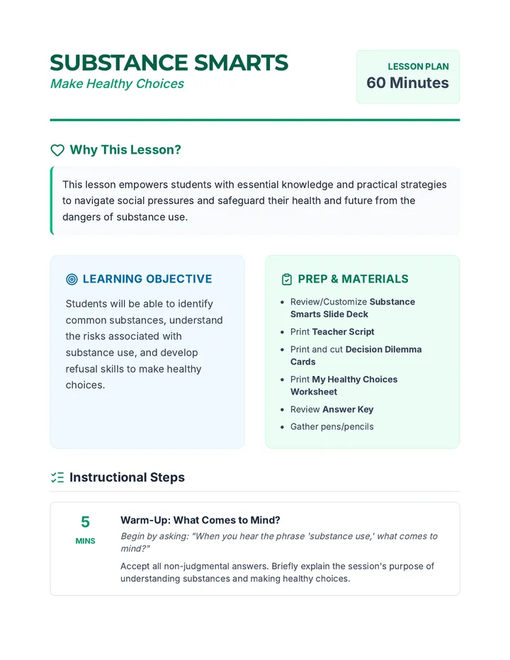 Substance Smarts Lesson Plan