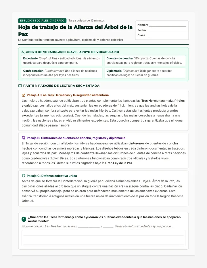 Peace Tree Alliance Worksheet