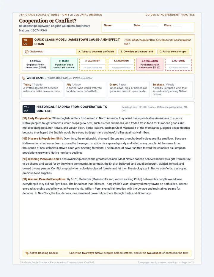 Cooperation or Conflict Worksheet