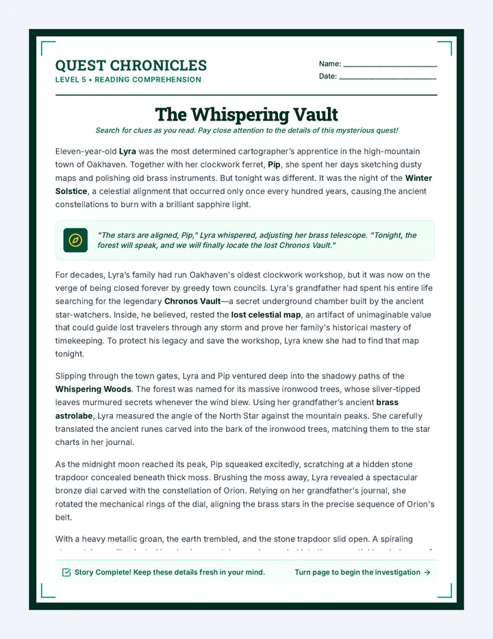 Whispering Vault Worksheet page 1