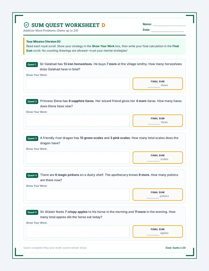 Sum Quest Worksheet D