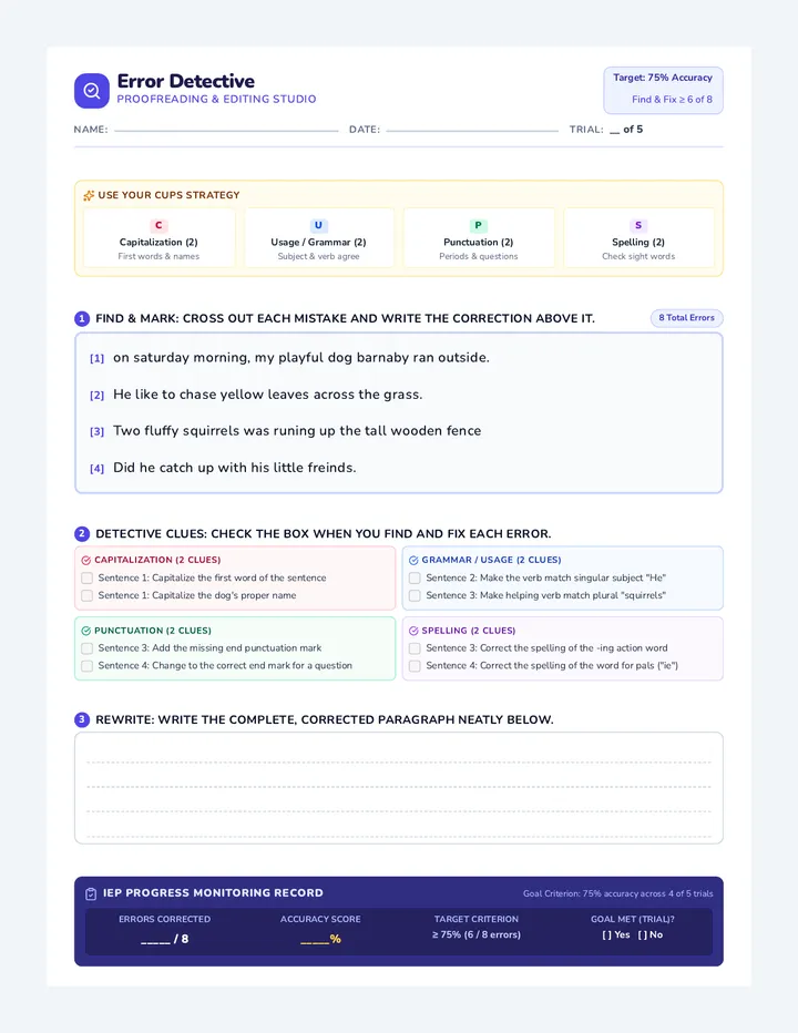 Error Detective Worksheet