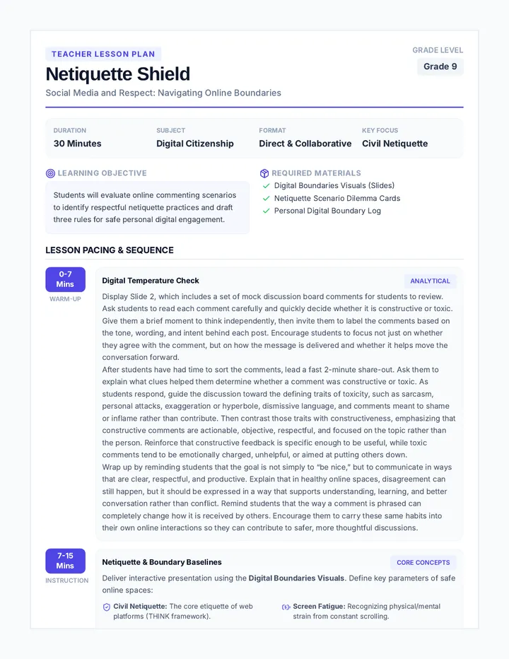Respect in Digital Spaces Lesson Plan