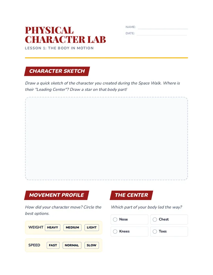Physical Character Lab Worksheet
