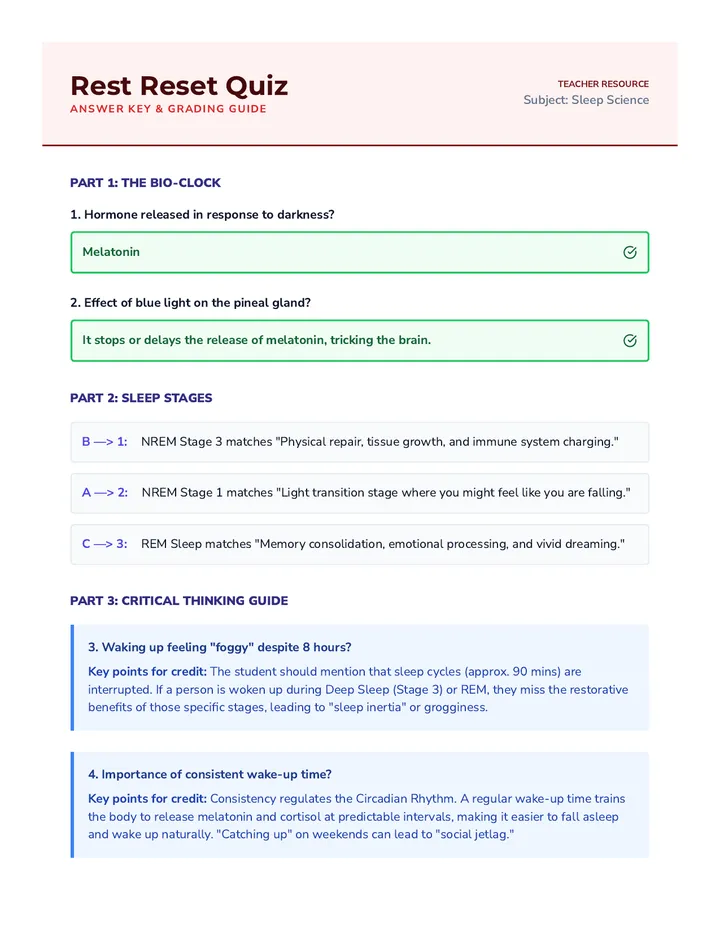 Rest Reset Answer Key