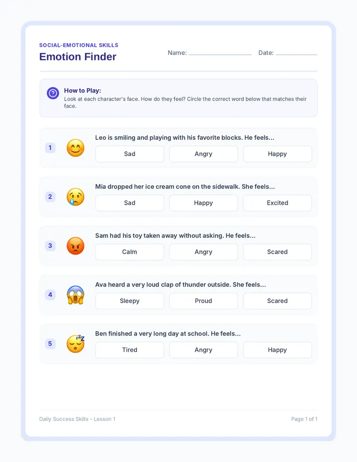Emotion Finder Worksheet
