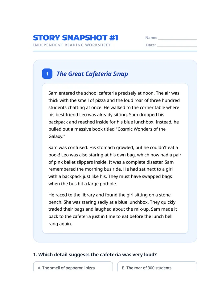 Story Snapshots Independent Worksheets Advanced Final