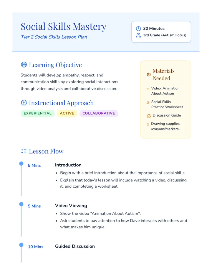 Social Skills Mastery Lesson Plan