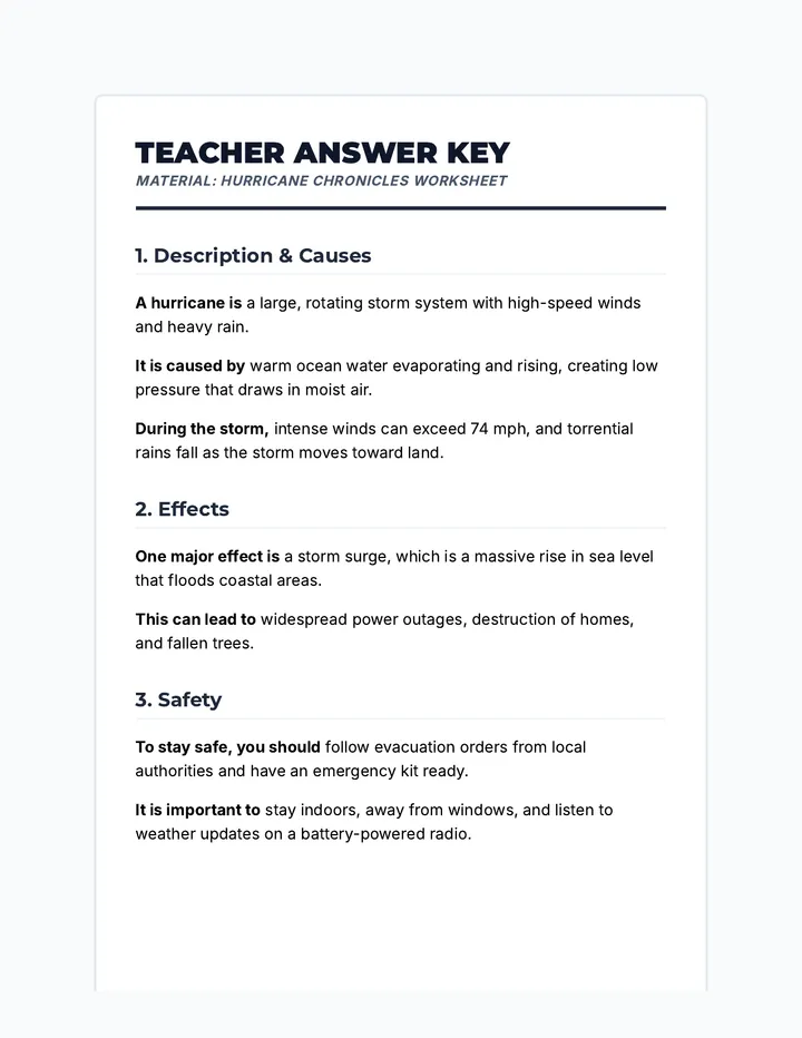 Hurricane Chronicles Answer Key