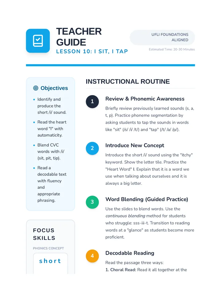 I Sit I Tap Teacher Guide