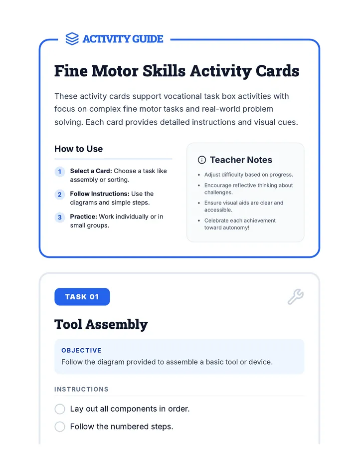 Fine Motor Skills Activity Cards