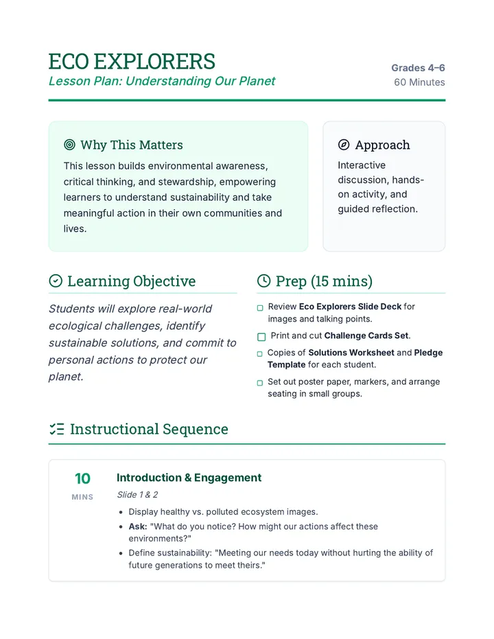 Eco Explorers Lesson Plan