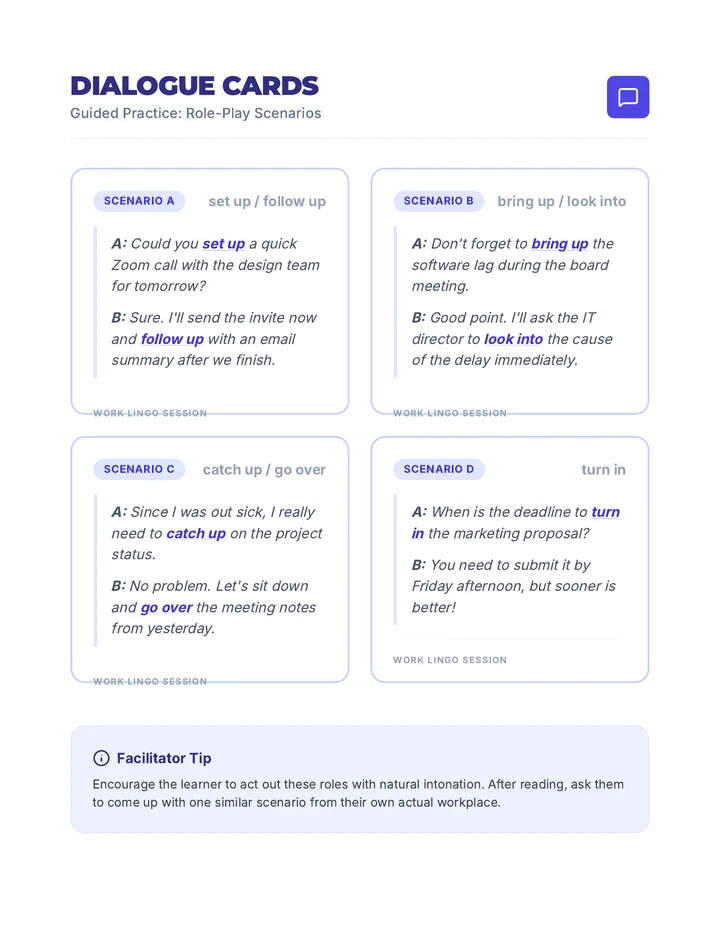 Phrasal Verb Dialogue Cards