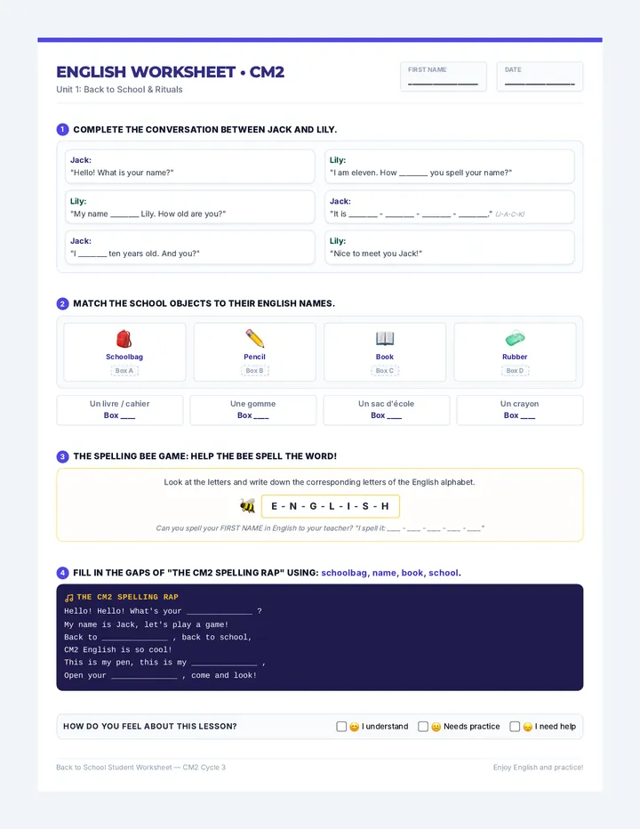 Back to School Worksheet