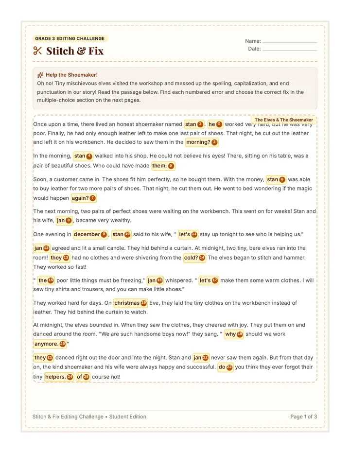 Stitch and Fix Worksheet