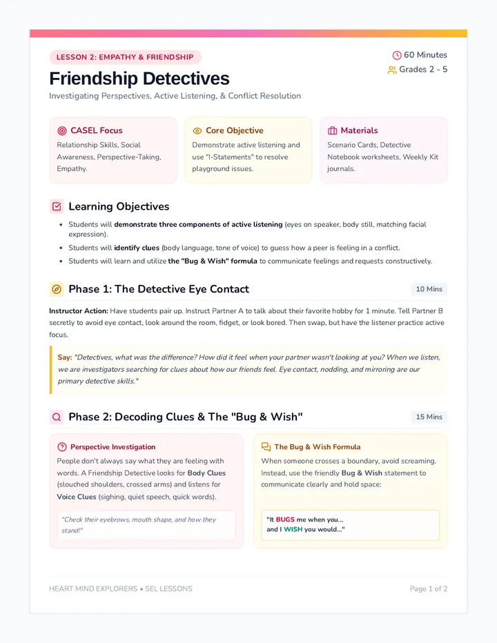 Friendship Detectives Teacher Guide