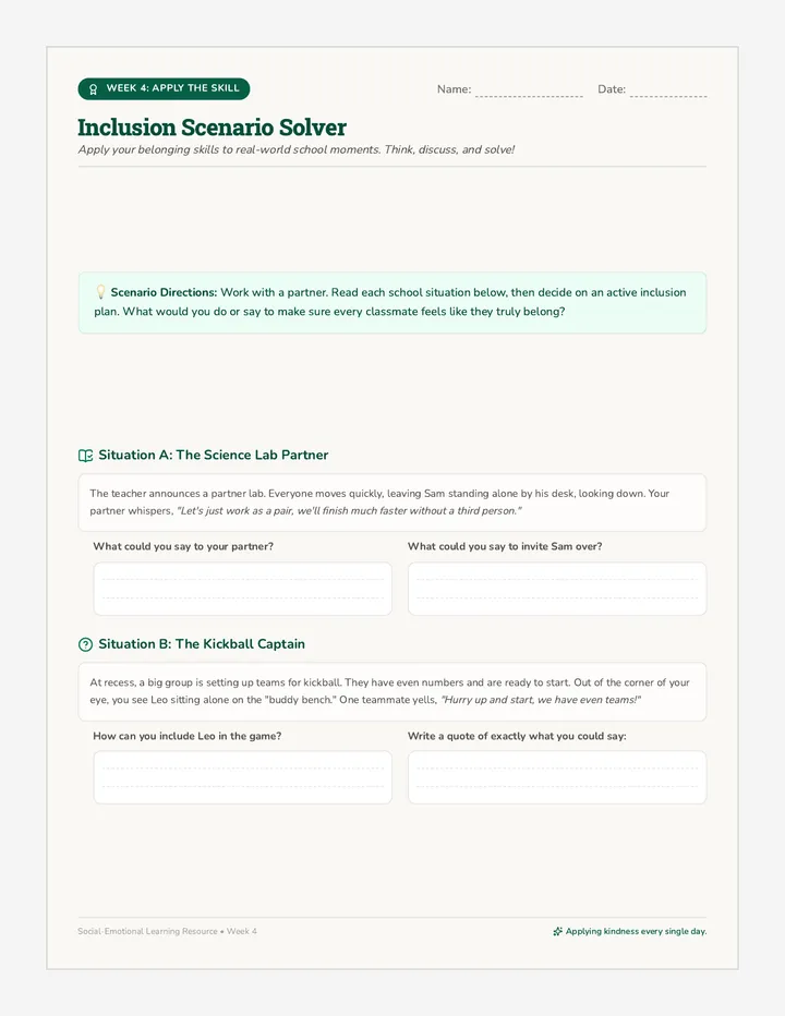 Inclusion Scenarios Activity Sheet