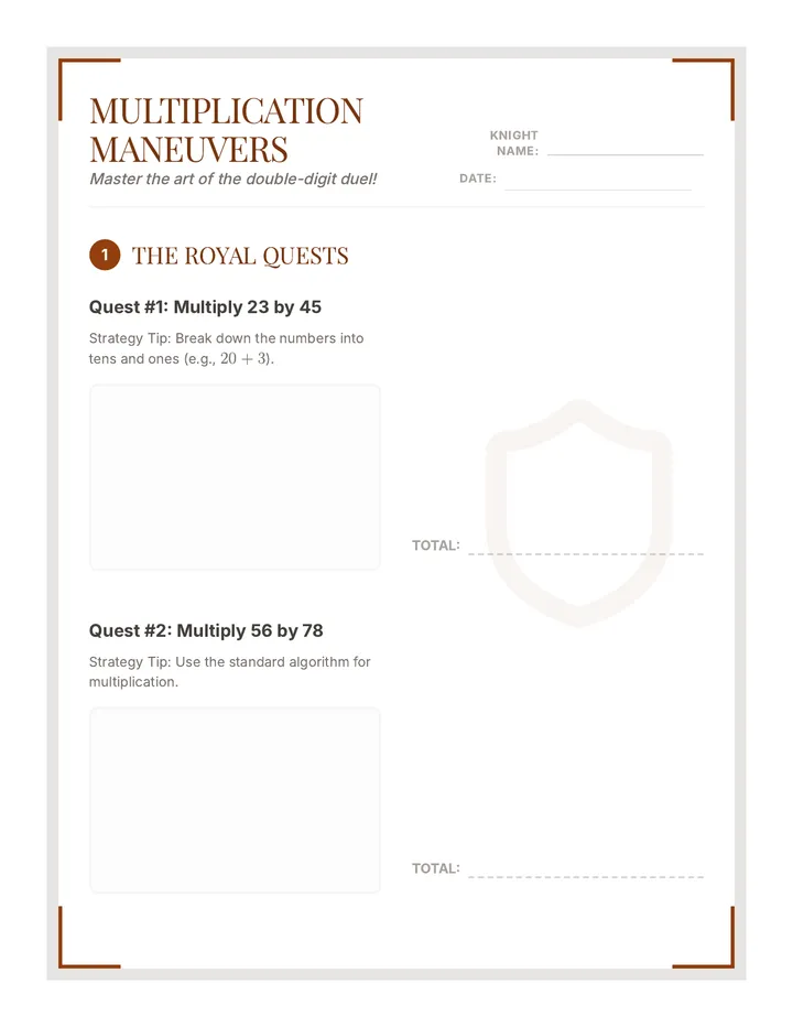 Multiplication Maneuvers Worksheet