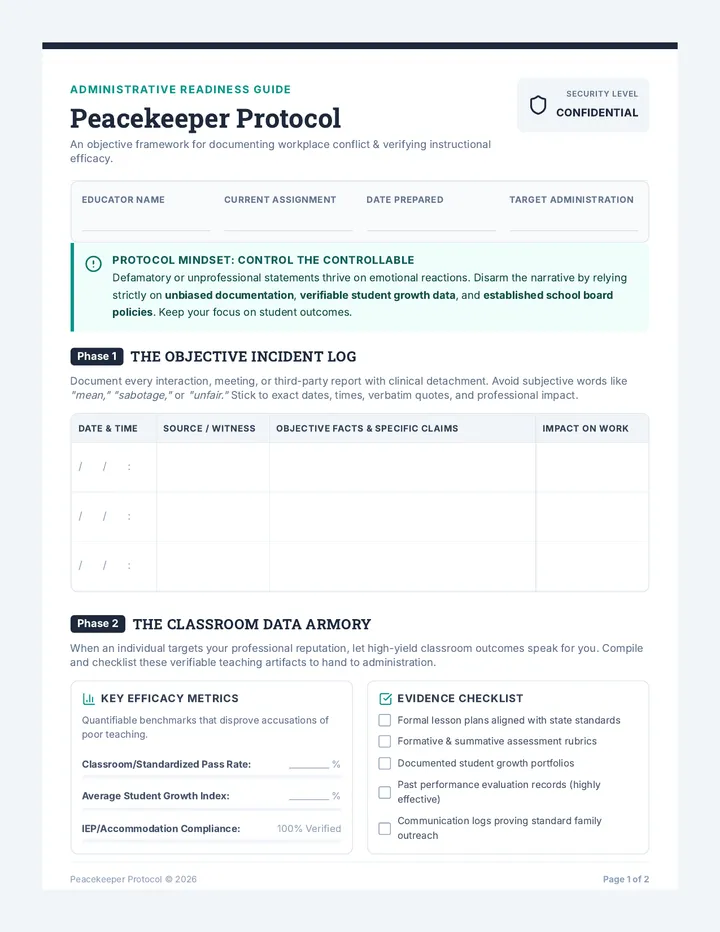 Peacekeeper Protocol Checklist