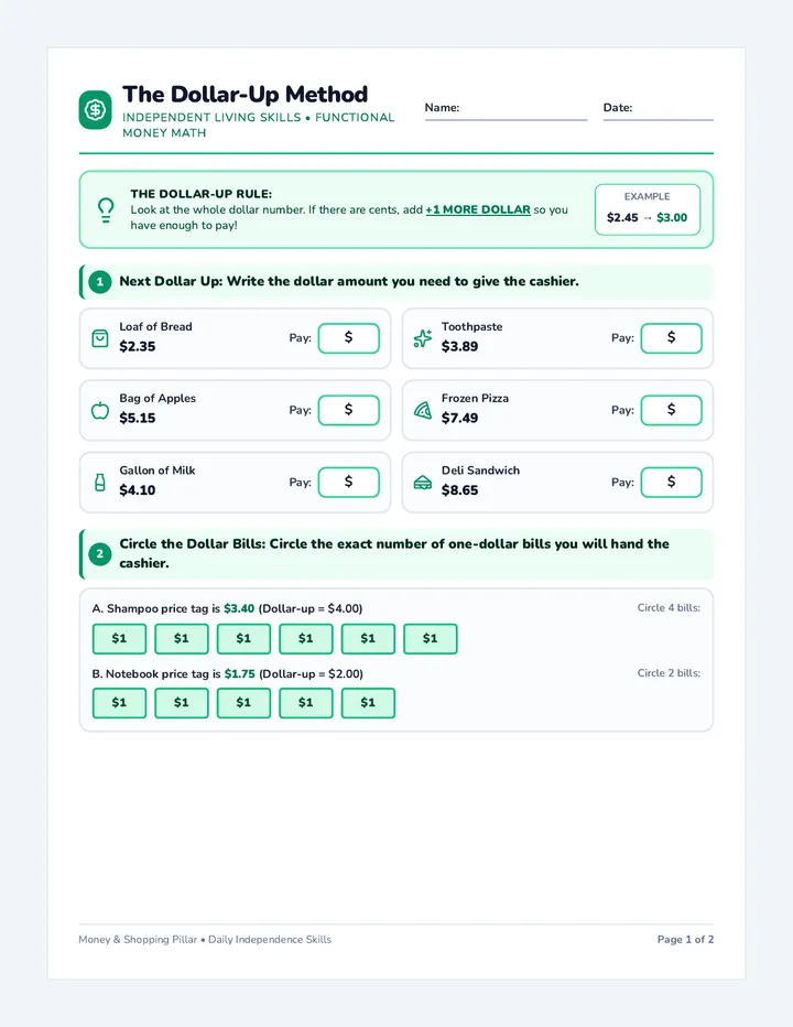 Smart Shopper Money Worksheet
