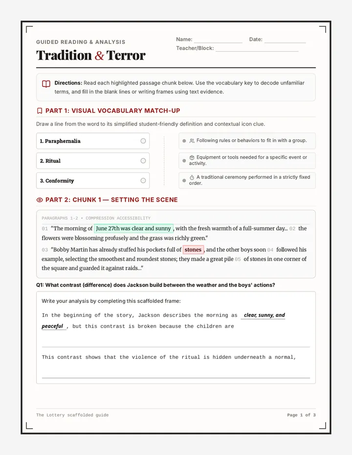 Tradition and Terror Worksheet