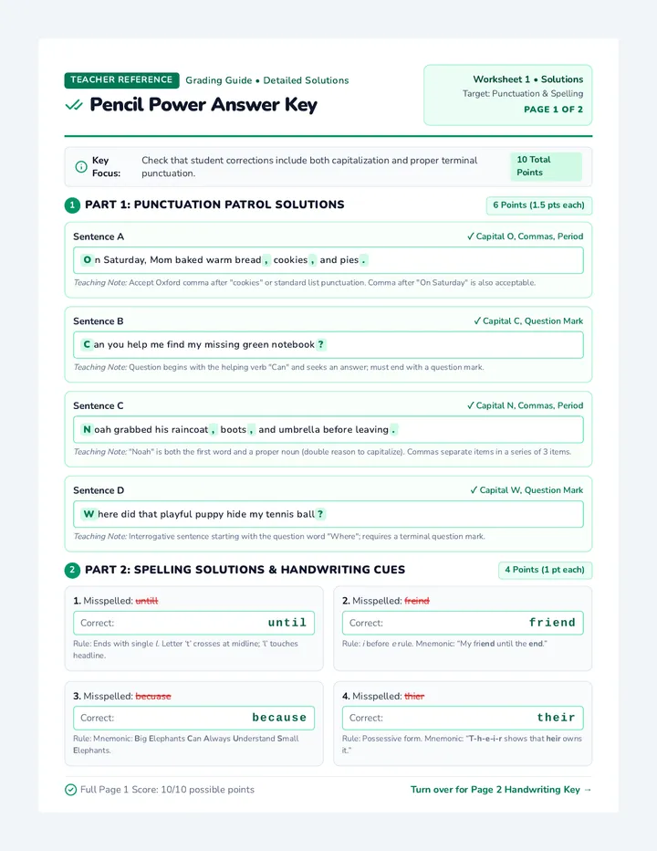 Pencil Power Answer Key
