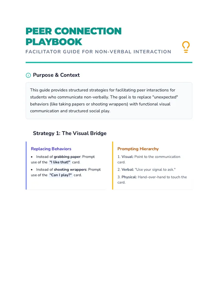 Peer Connection Playbook Teacher Guide