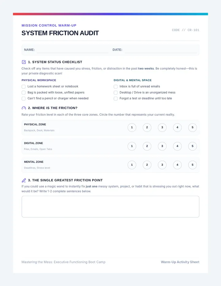 Chaos Control Warmup Worksheet
