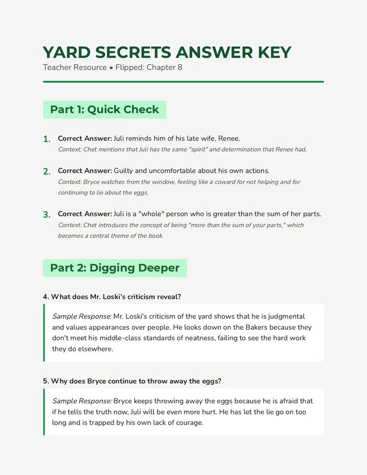 Yard Secrets Answer Key
