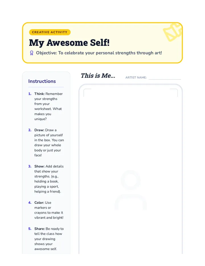 My Awesome Self Drawing Activity Sheet