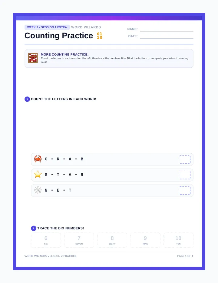 Alphabet Counting Practice Sheet
