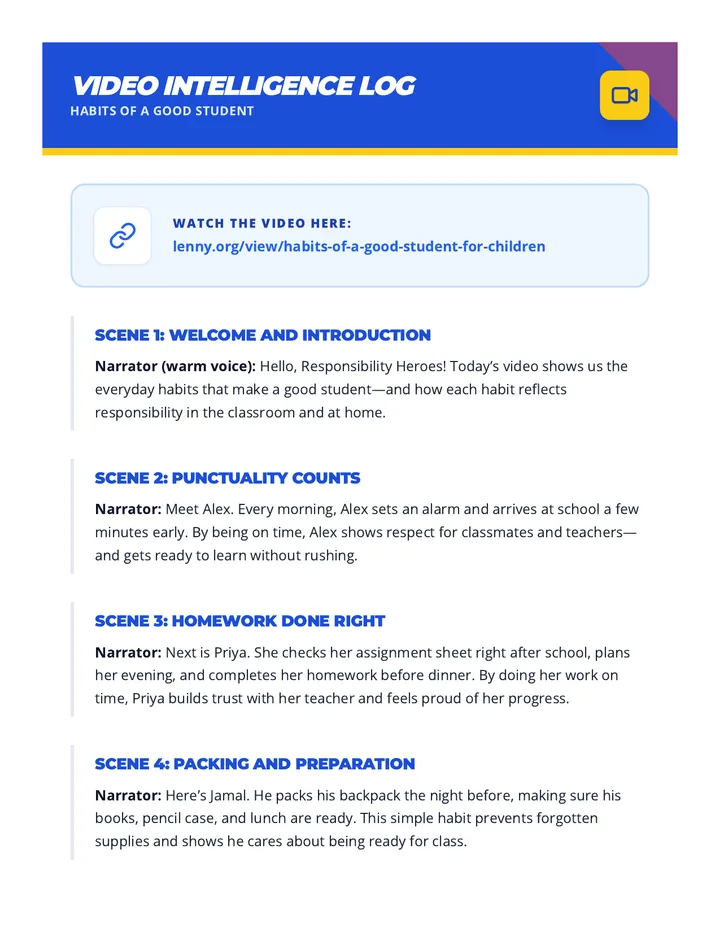 Good Student Habits Script