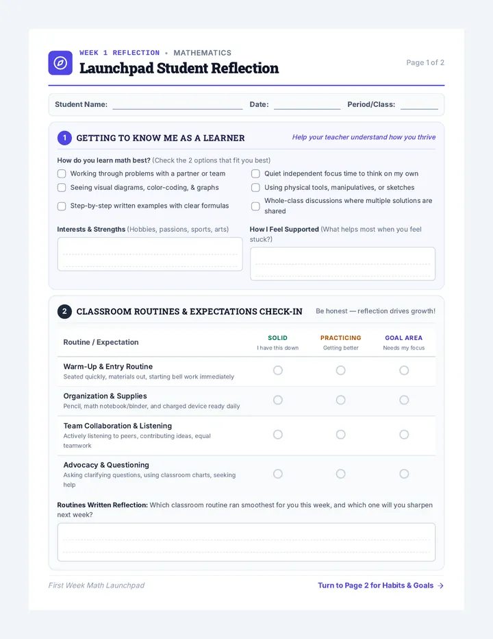 Launchpad Student Reflection Sheet