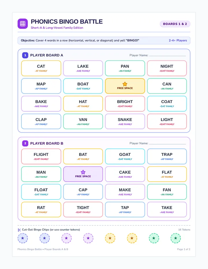Phonics Bingo Battle Game