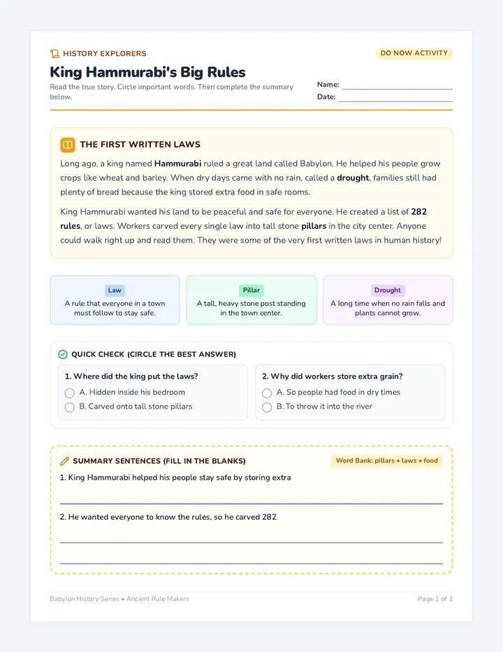 Ancient Rules Reading Worksheet