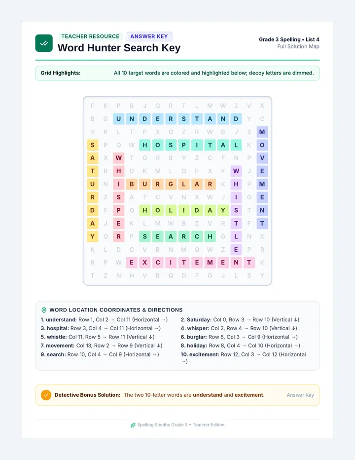 Word Hunter Search Answer Key