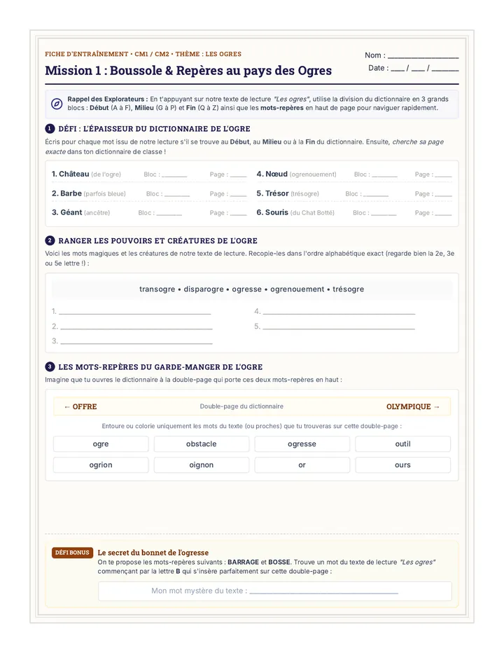 Boussole Reperes Fiche d Exercices