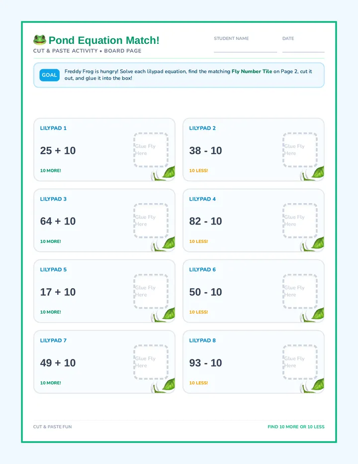 Lilypad Jumpers Cut and Paste Worksheet