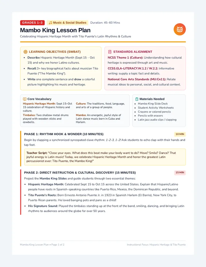 Mambo King Lesson Plan