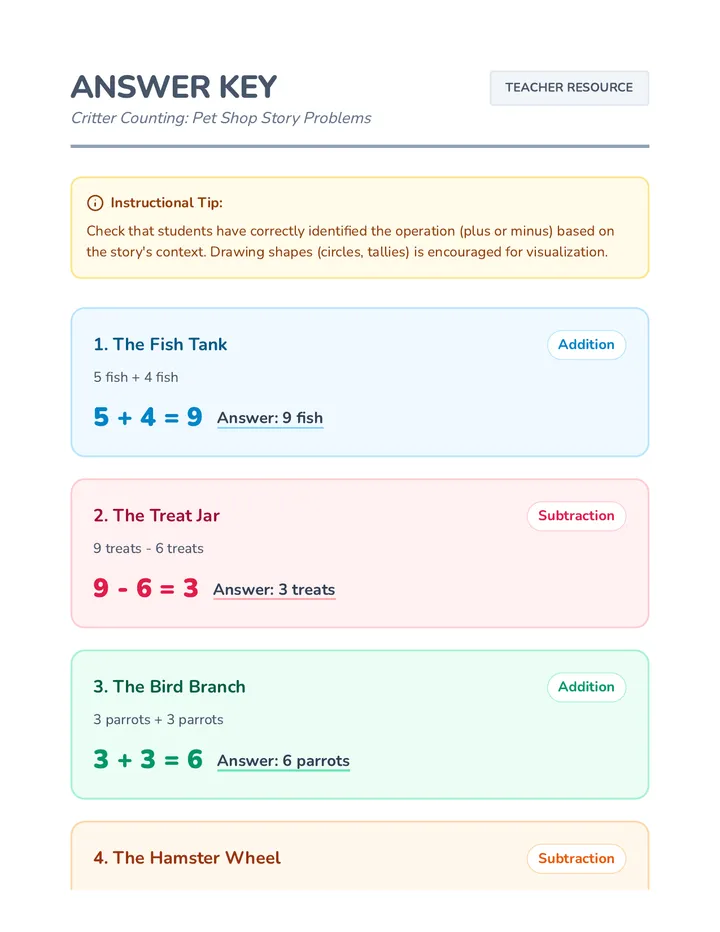 Critter Counting Answer Key
