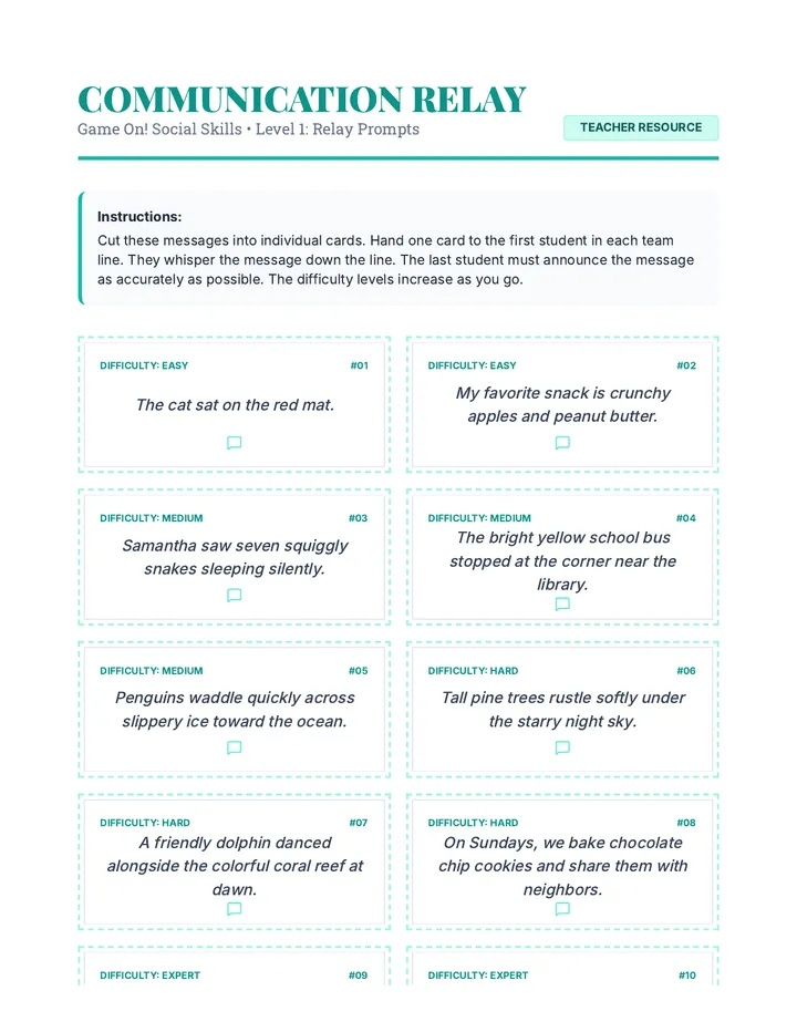 Communication Relay Instruction Sheet Worksheet