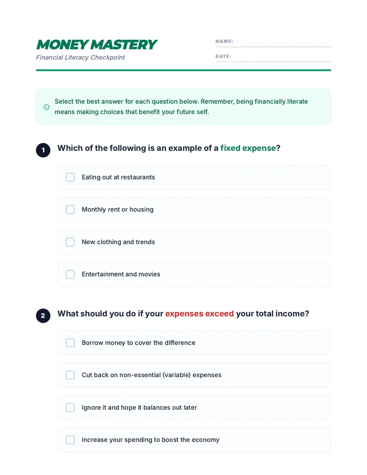 Money Mastery Quiz